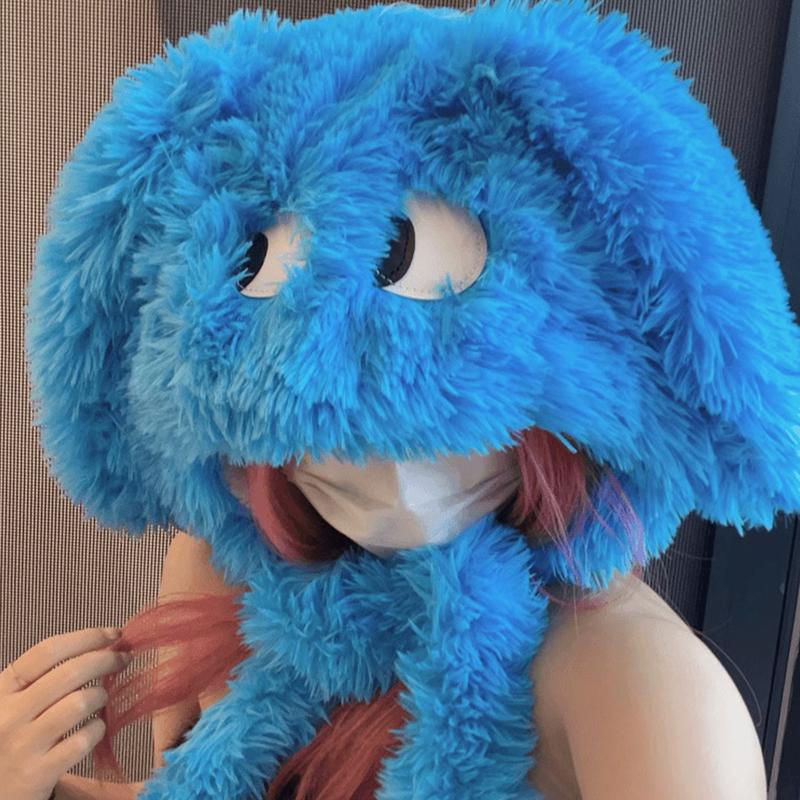 Damen Wintermütze mit süßem Cartoon-Design mit großen Augen und Hund, verdickter Ohrenschutz, atmungsaktiv und warm