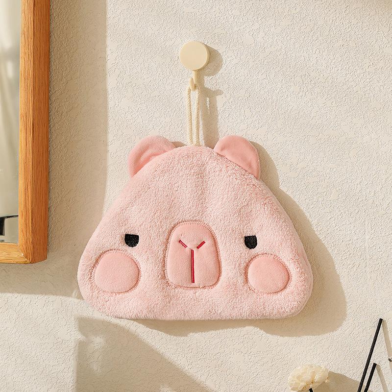 Capybara Round Coral Velvet Hand Towel, Kitchen Hanging Dual-purpose Water-absorbing and Quick-drying Square Towel