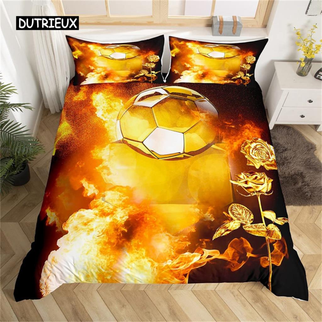 Boys or Girl 3D Football Duvet Cover Set Comforter Cover Ball Sport Theme Bedding Set Single Twin for Kids Teens Gift Bedroom