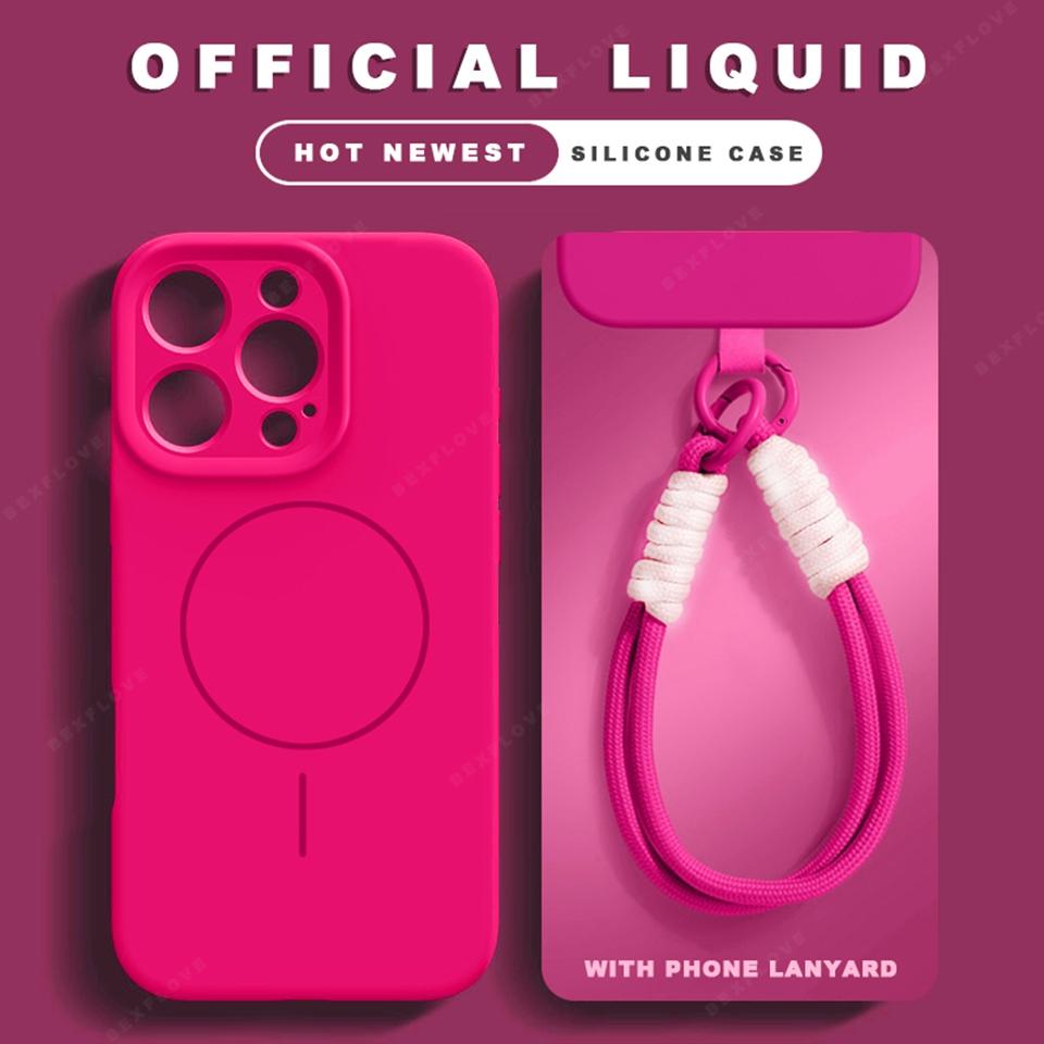 Official Magnetic Phone Case For For Iphone 1 14 16 Plus 12 13 16 Pro Max Liquid Silicone Lanyard Charge Protector Cover