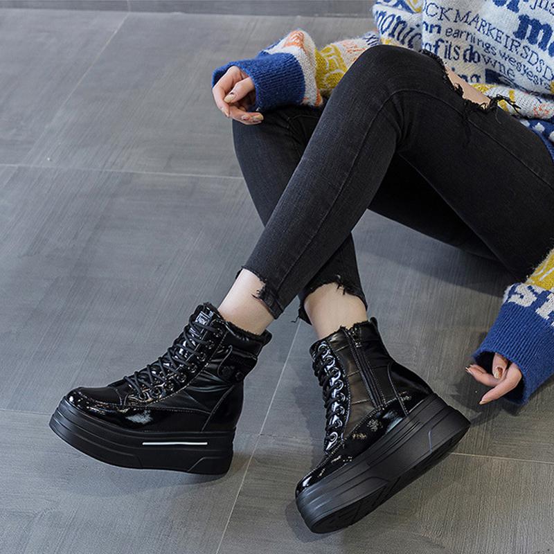 Fashion 2025 Winter Genuine Leather Shoes Women Snow Boots Waterproof Warm Cotton Shoes Ladies Ankle Boots Height Increasing 9cm D653