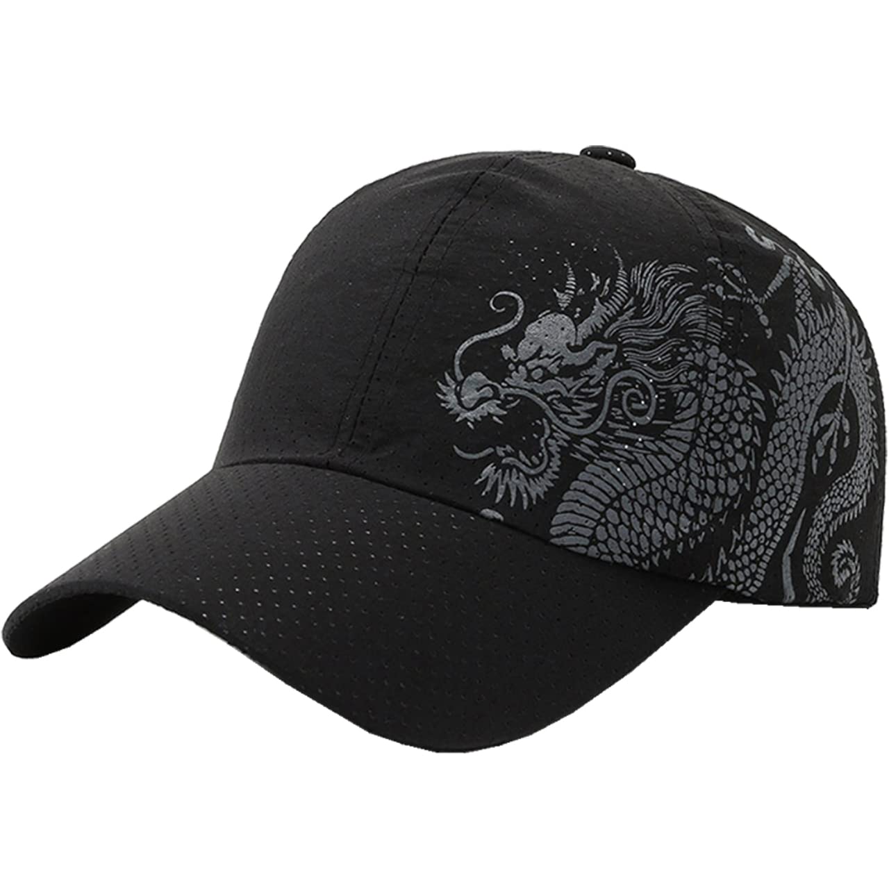 

Mesh Cap Dragon Logo Hat Running Lightweight Quick Drying CA508 [White Fang] Men s Women s (Black) чёрный
