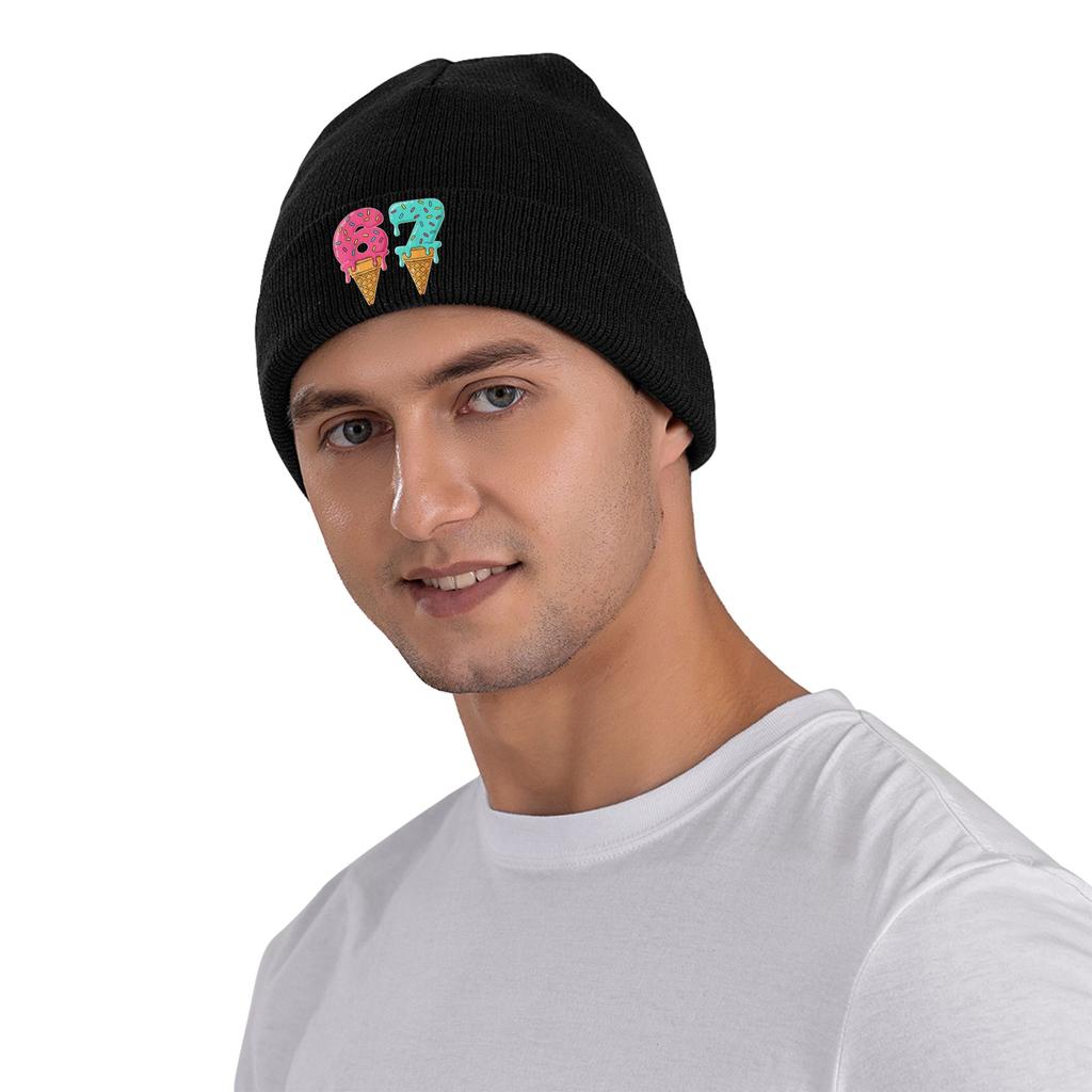 Baseball Drip Ice Cream 67 Baseball Knit Hat  Beanie Hats Hippie Warm Soft Unisex Bonnet Hats Spring Graphic Cool Caps Gift
