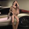 Leopard Dress Fashion New Arrival Leopard Print Sexy Oblique Shoulder Single Shoulder Horn Long Sleeves Silm Sexy Dress