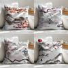 Japanese Pagoda Landscape Cushion Cover Soft Short Plush Pillow Cover Smooth Cozy Texture Aesthetic Cushion Case Home Decor