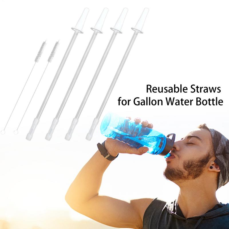 Water Bottle Straw Gallon Water Bottle Straw Replacement For 1/Half Gallon Water Bottle With 2 Cleaning Brushes 4 Cuttable Straw