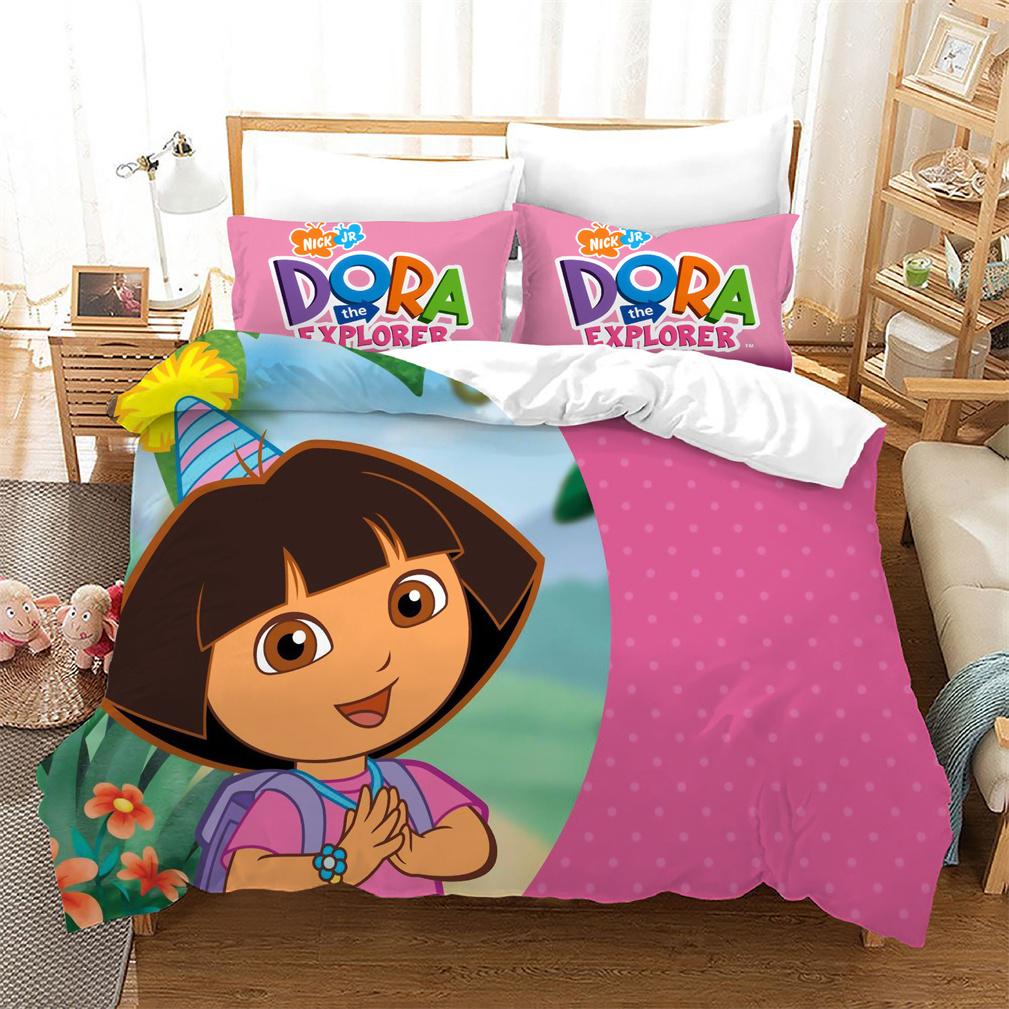 Girl D-Dora Cartoon Bedding Set For Boys Girls Duvet Cover Set And Pillowcase Included Twin Queen King Full Single Double Size