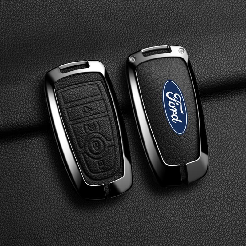 Metal Leather Car Smart Key Case Protect Shell For Ford Explorer Edge Escape Bronco F-150 Mustang Focus MK4 Kuga Taurus Sticker RM9