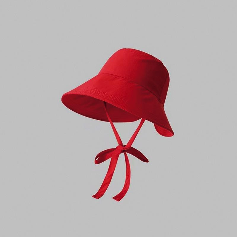 Women's Large Brim Light Strap Bucket Sun Hat - Fashionable, Versatile, Plain, and Ideal for Spring & Summer.