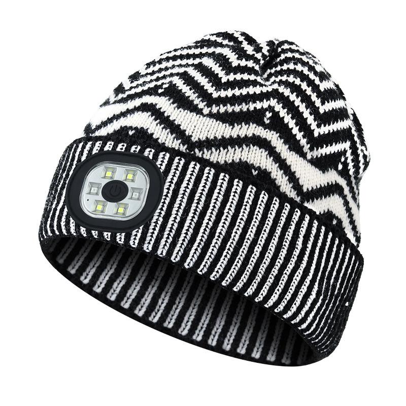 Light-Emitting Windproof Thermal LED Knit Hat with Rechargeable Detachable Three-Color Night-Vision LED Cap