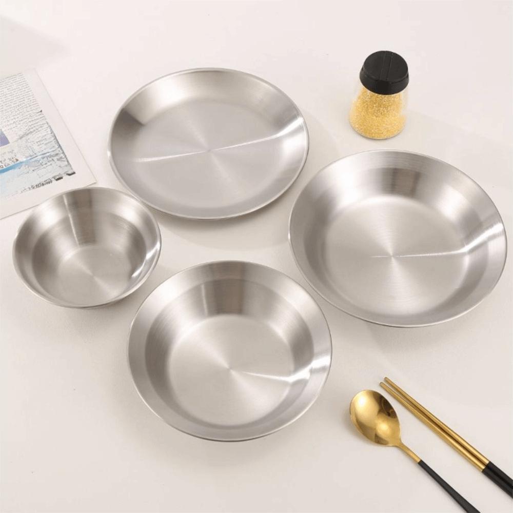 4PCS/SET Stainless Steel Outdoor Dining Plate Bowl Straw Hat Design Dessert Plate  Easy To Clean