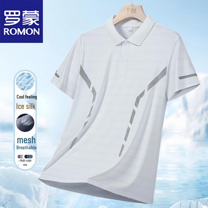 ROMON Men s Breathable Ice Silk Polo Shirt 3XL