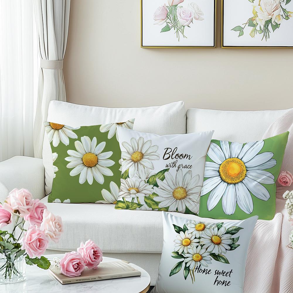 Daisy Hello Spring Floral Pillowcasebedroom Sofa Decorative Cushion Cover With Zipper Soft Cushion Cover