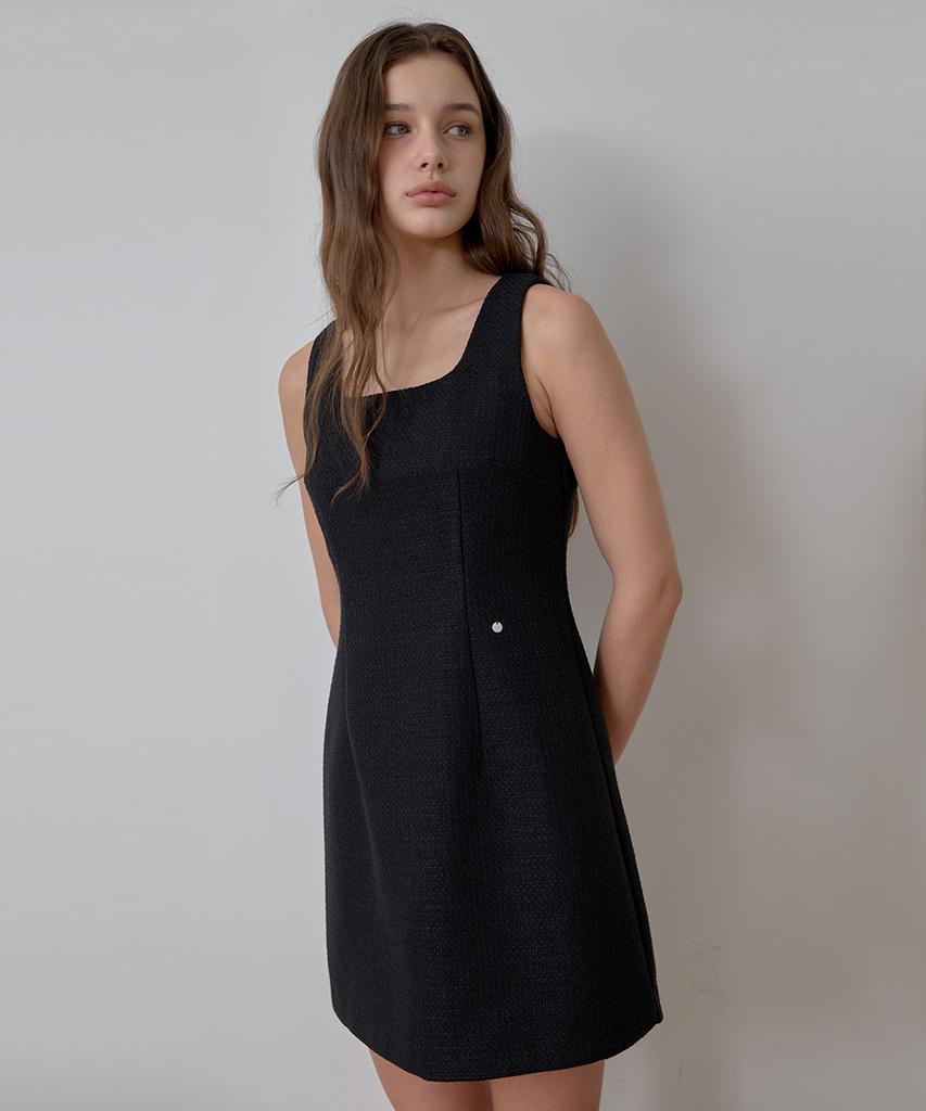 LAMINEZ Tweed Sleeveless Dress - Black