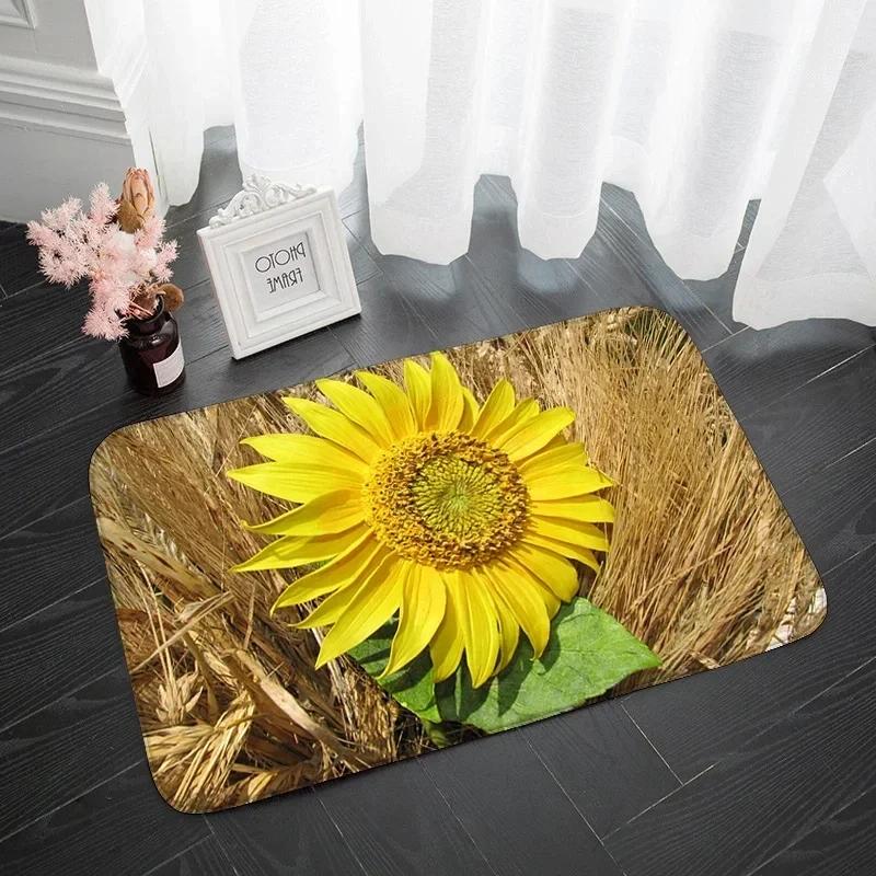 Sunflower Print Home Entrance Door Mat Non-slip Living Room Bathroom Kitchen Rug Washable Hallway Tracks Wood Floor Carpet
