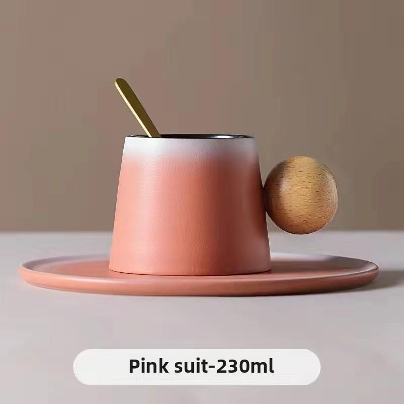 Creative Design Ceramic Coffee Cup and Saucer Set, High - End and Delicate Personal Cup Afternoon Tea Mug with a Retro Style