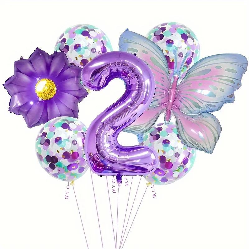 9PCS Butterfly Number Balloons Set Birthday Party Decorations Anniversary Layout Celebration Indoor Event Party Decor Supplies