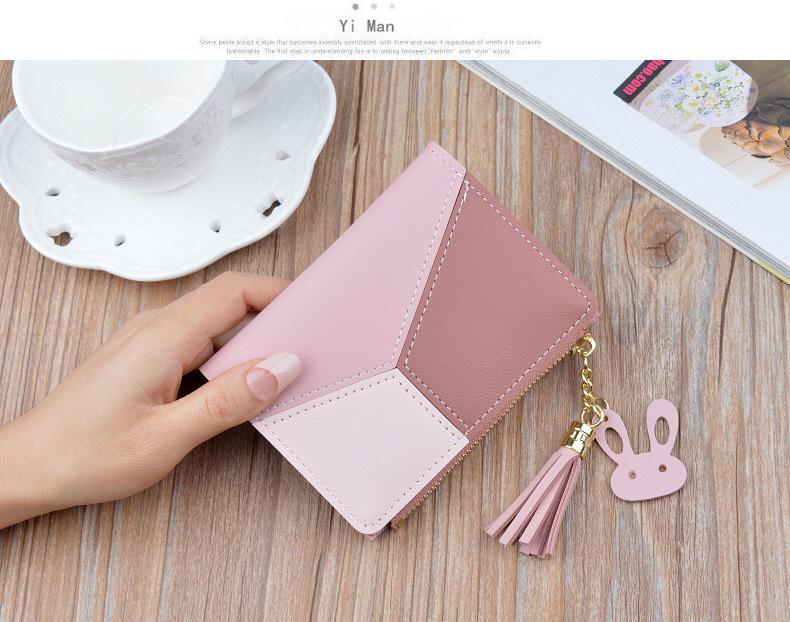 

High-End Women s Patchwork Trifold Wallet with Card Holder & Coin Purse розовый