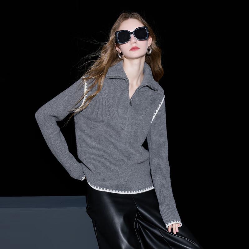 

Sancai 2025 Winter Zipper Lapel Loose Knitted Pullover Sweater M (160/84A)