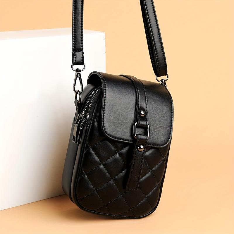 1Pc  Ladies Mini Crossbody Bag - Adjustable Shoulder Strap, Multi-compartment Design, Zipper Closure, Polyester Lining, Black Daily Bag,
