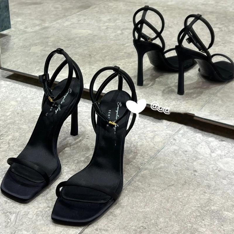 Sexy Square Toe High Heel Women's Sandals Summer 2025 Fashion Elegant High Heel Stilettos Open Toe Banquet Black Women Sandals