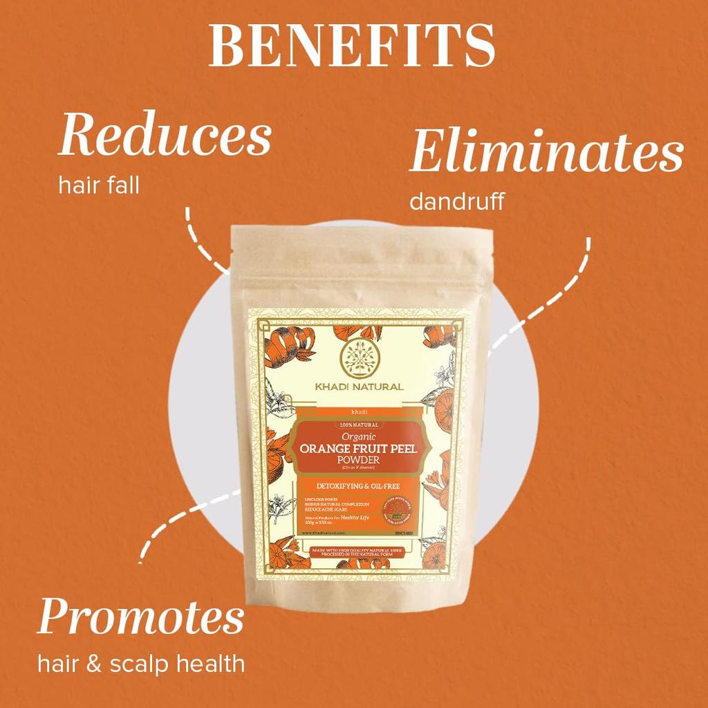 KHADI NATURAL Orange Fruit Peel Organic Powder 100 Gm | Brightening Exfoliating Face Mask for All Skin Types