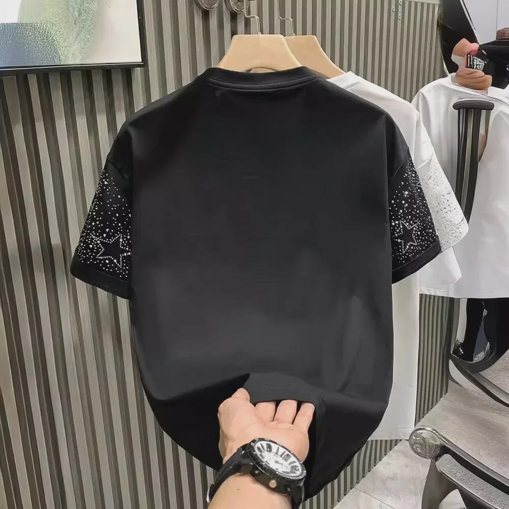 Europejska Moda Luksusowy Męski T-shirt z Krótkim Rękawem Niszowy z Gwiazdą i Diamentem