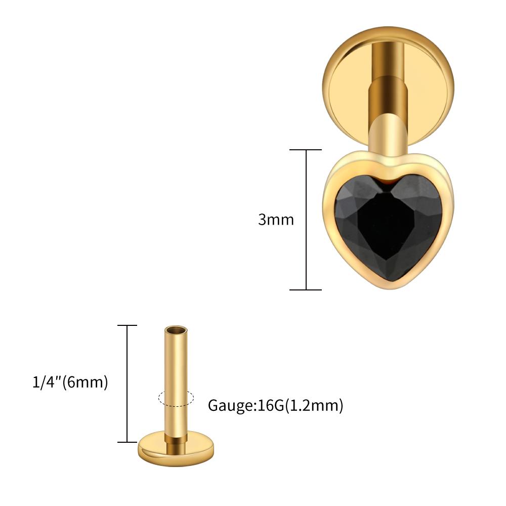 Right Grand ASTM F136 Titanium Heart Shaped CZ Flat Back Labret Stud 16G Garnet Cartilage Helix Ear Piercing Halloween Jewelry