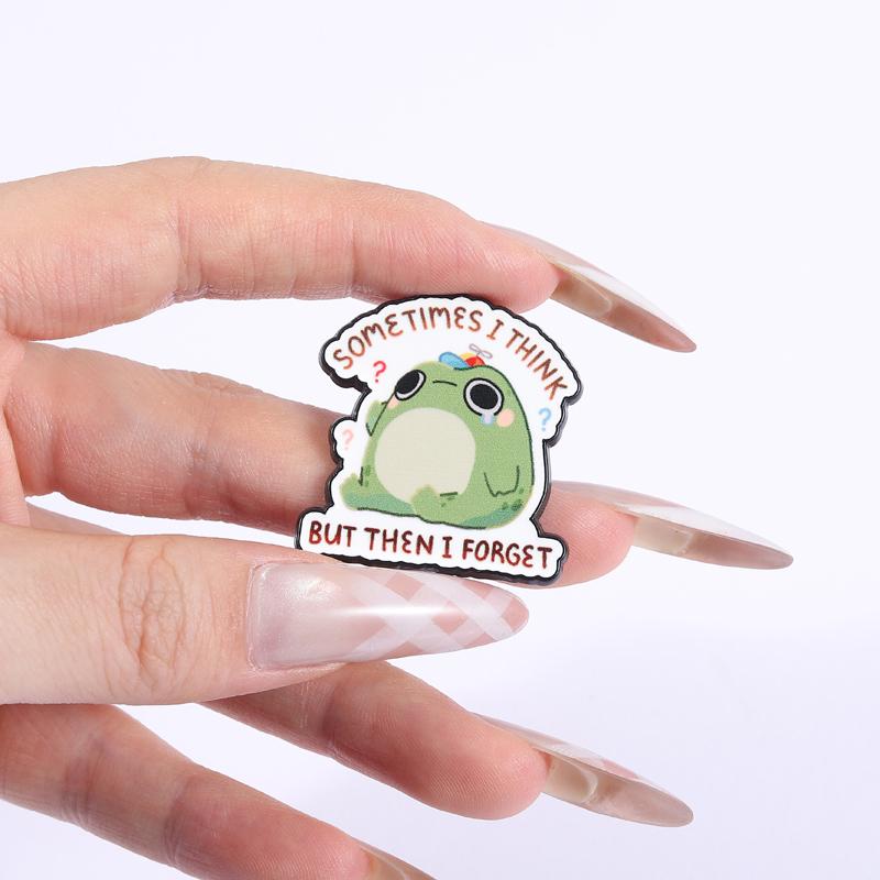 Sometimes I Think But Then I Forget Enamel Pin Cartoon Frog Pun Brooches Lapel Badges Funny Animal Jewelry Gift for Kids Friends