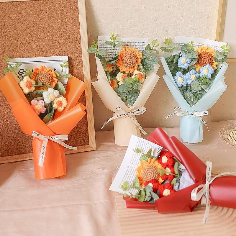 Handmade Knitted Sunflower & Rose Bouquet - Teacher's Day & Graduation Gift