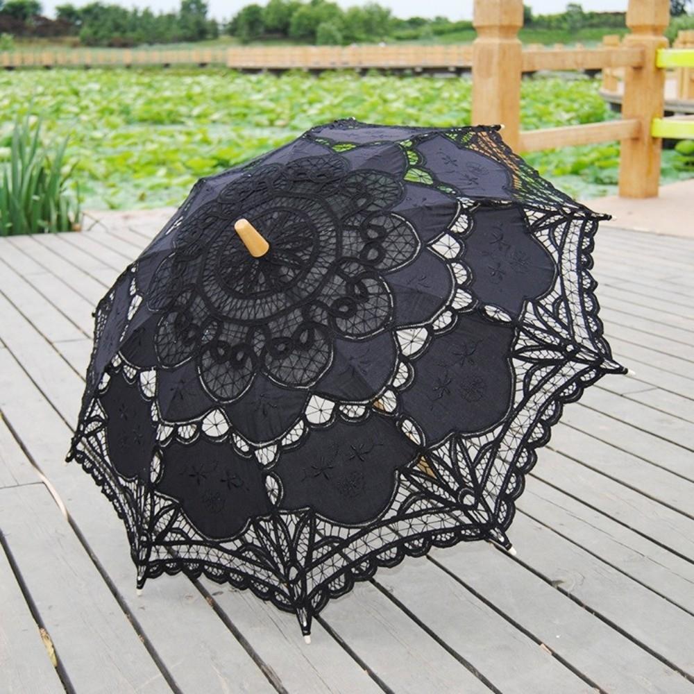Handgefertigter Brautschirm Baumwoll-Sonnenschirm Spitzen-Schirm für Hochzeit Outdoor Sonne