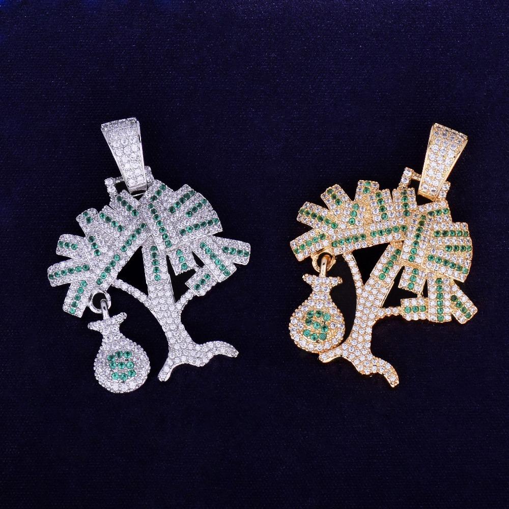 Hot Selling Micro Inlaid Zircon Dollar Wealth Tree Men Hip op Pendant Necklace with Seven Beads