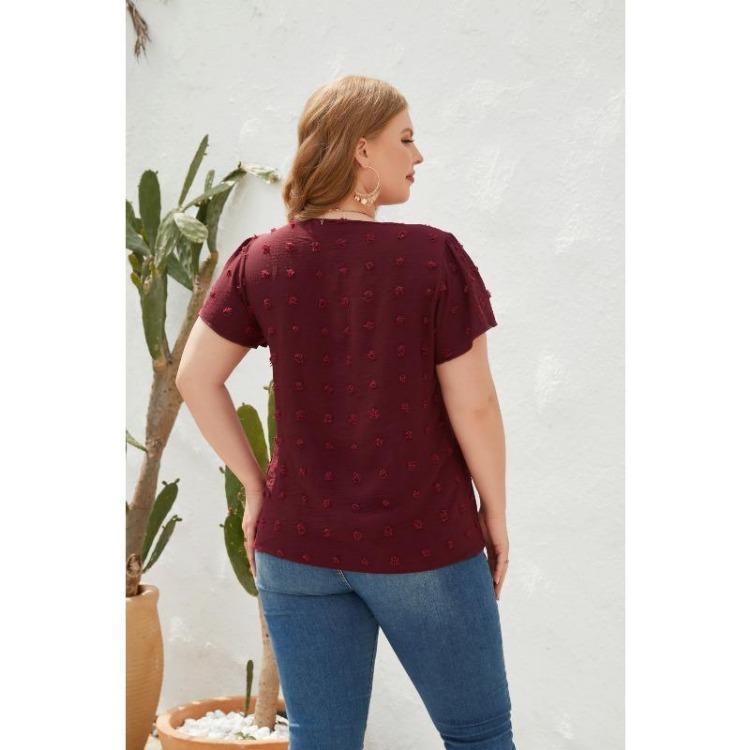 Plus Size Summer Casual V Neck Short Sleeve Tshirt Top Women