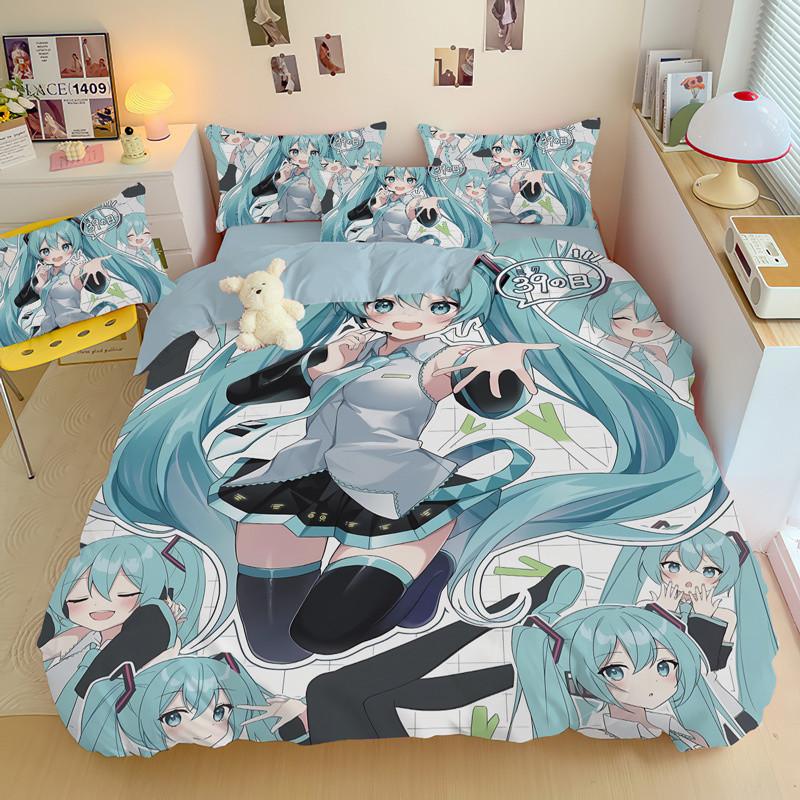 Anime Hatsune Miku Creative Peripherals Duvet Cover Merry Bedding Set Queen King Full Size for Holiday Bedroom Teens Women Gifts