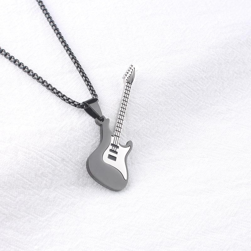 Herren & Damen Edelstahl Gitarren Anhänger Halskette, Einfaches Mode Design, Nicht Verblassend.