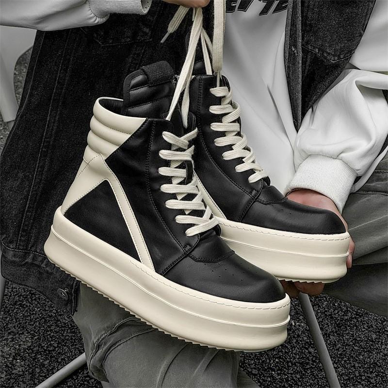Scarpe da ginnastica alte alla moda, testa grande, suola spessa, triangolo invertito americano, rialzanti, di nicchia, con cerniera da uomo, stile high-street, scarpe muffin, stivali Martin, scarpe da skate
