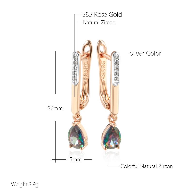 Modische bunte natürliche Zirkon lange Hängeohrringe für Damen Roségold Farb-Mix Hochzeitsfeier Täglicher Schmuck
