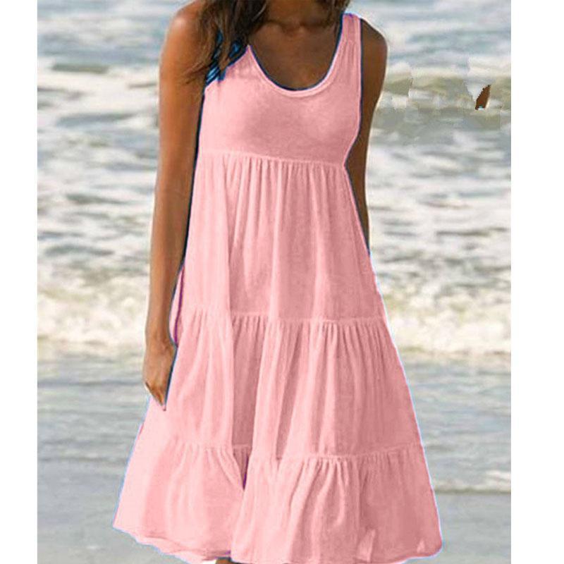 Women's Summer Dresses Clothes Casual Sleeveless Dress Loose Tank Top Dresses Solid Color A-line Dress Off Shoulder Dresss Beach Wear Dresses