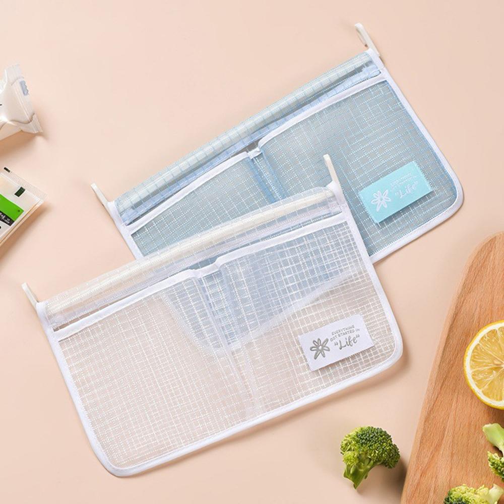 

Подвесной органайзер для холодильника с двумя отделениями - Сетчатые сумки для хранения фруктов/закусок, Контейнер без крючков для экономии места с прозрачным окошком