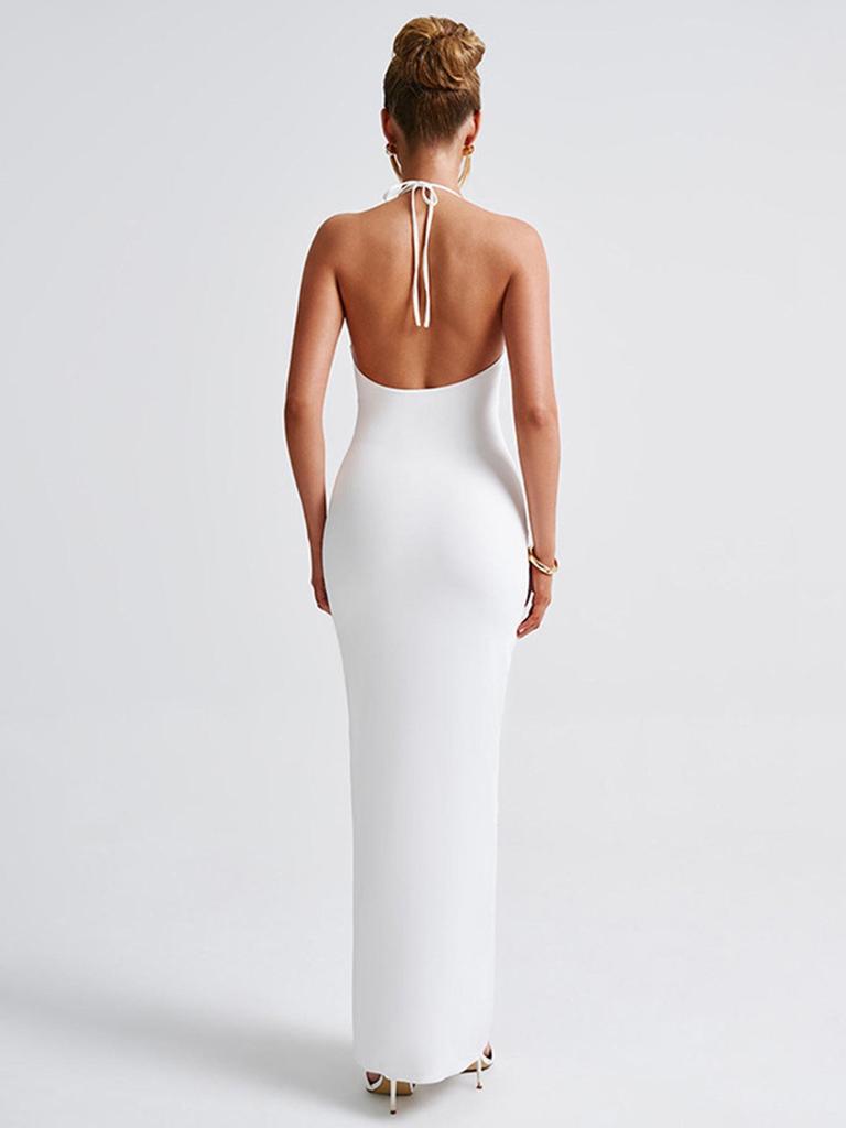 2024 Sexy Backless Slit Suspender Dress: European & American Pleated Slim Fashion