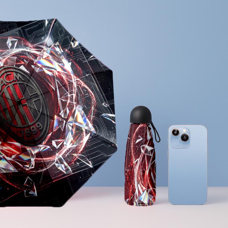 AC Milan Pattern Printed Mini 5 Folds 8 Ribs Compact Umbrella Windproof Waterproof Lightweight Portable Folding