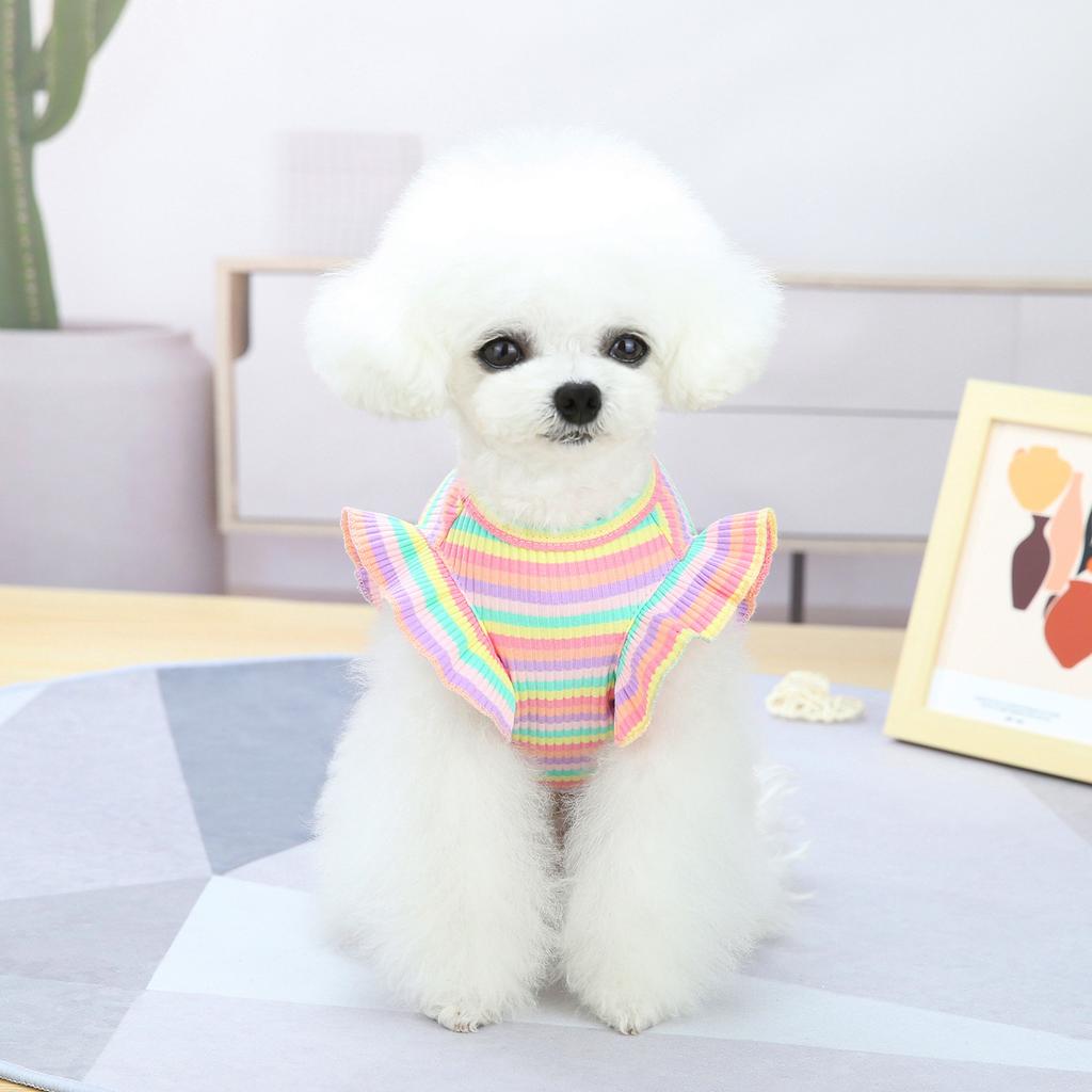 Dog Clothes Summer Thin Small Dog Teddy Princess Dress Suspender Bichon Frize Cat Color Strip Embroidered Cherry