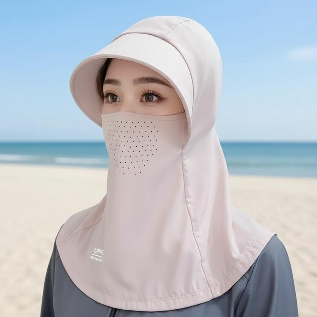 Women Sun Hat Ice Silk UPF50+ Wide Brim Neck Protection Face Mask for Outdoor Hiking Cycling Beach