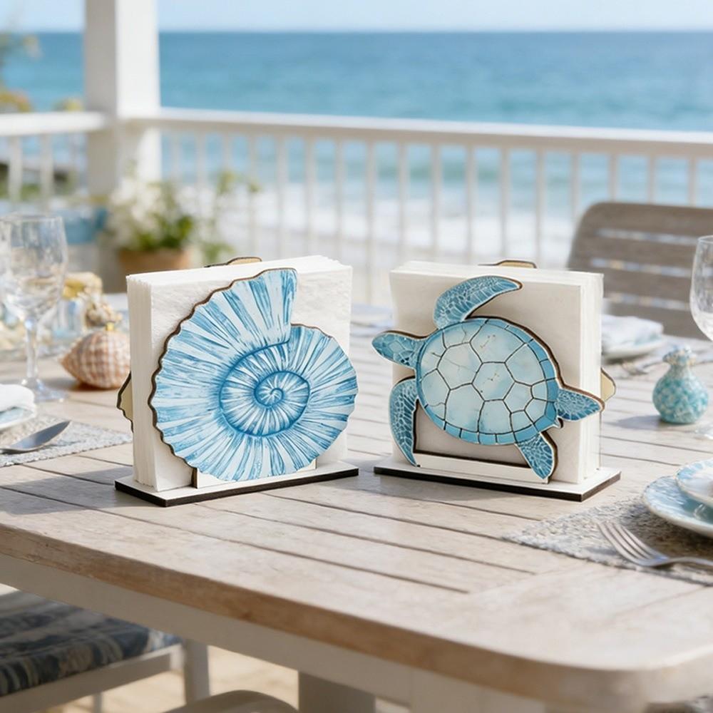 Ocean Theme Wooden Napkin Holder Decorative Desktop Ornament Summer Ocean Tissue Box Restaurant