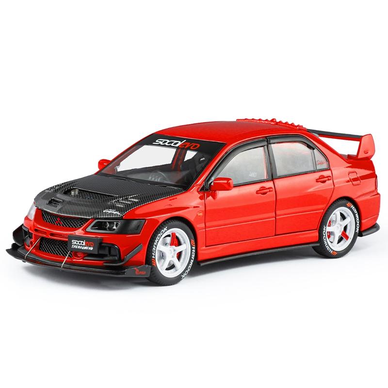 

1:24 simulation Mitsubishi EVO 9th generation alloy car model doors and engine hood, trunk can be opened has sound and lighting красный
