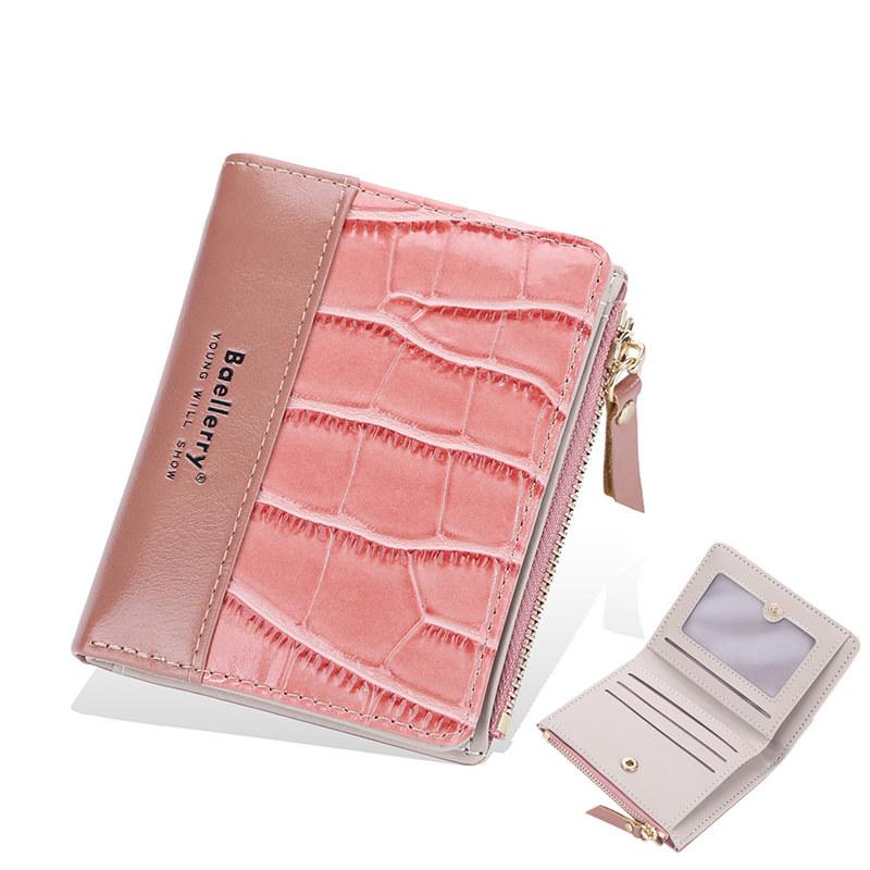 

Baellerry женские модные держатели для карт короткие кошельки с крокодиловым узором двойной кошелек на молнии кошелек для монет 11.5*9.5*2cm темно-розовый