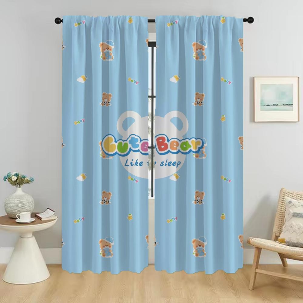 Sleeping Bear Curtains for Living Room Curtain Partition Home Interior Curtains 2 Pieces Shades Tulle for Bedroom Kitchen Camera
