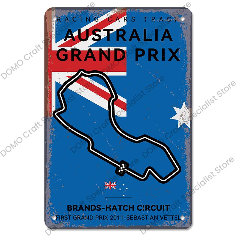 Afiș pentru circuitul de curse F1 Semne de tablă vintage din metal Monaco Spania SUA Garaj Placă metalică retro Garage Bar Pub Club Decor de perete de acasă