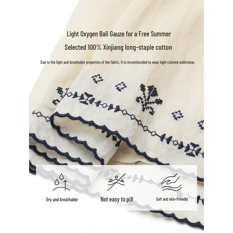 Inman French Style Cotton Embroidered Summer Blouse