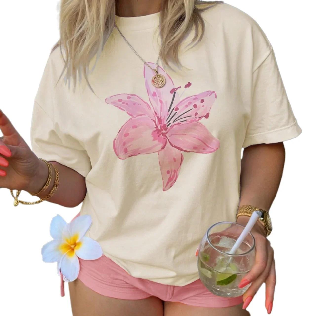 

Summer American Ins Personalized FeUnisex Floral Minimalist Printed Tshirt Fashionable Y2k Retro Casual Street Clothing Top 4XL